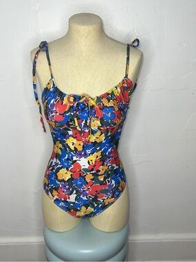 Floral Tie-Shoulder One-Piece Swimsuit in Multicolor